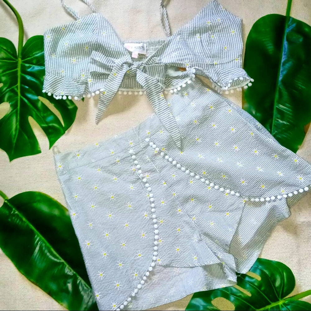 2pc daisy seersuckers short set